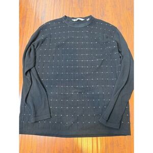 Bacharach Men's Silk Blend Sweater Size XL Black Geo Knit Crew Neck Long Sleeve